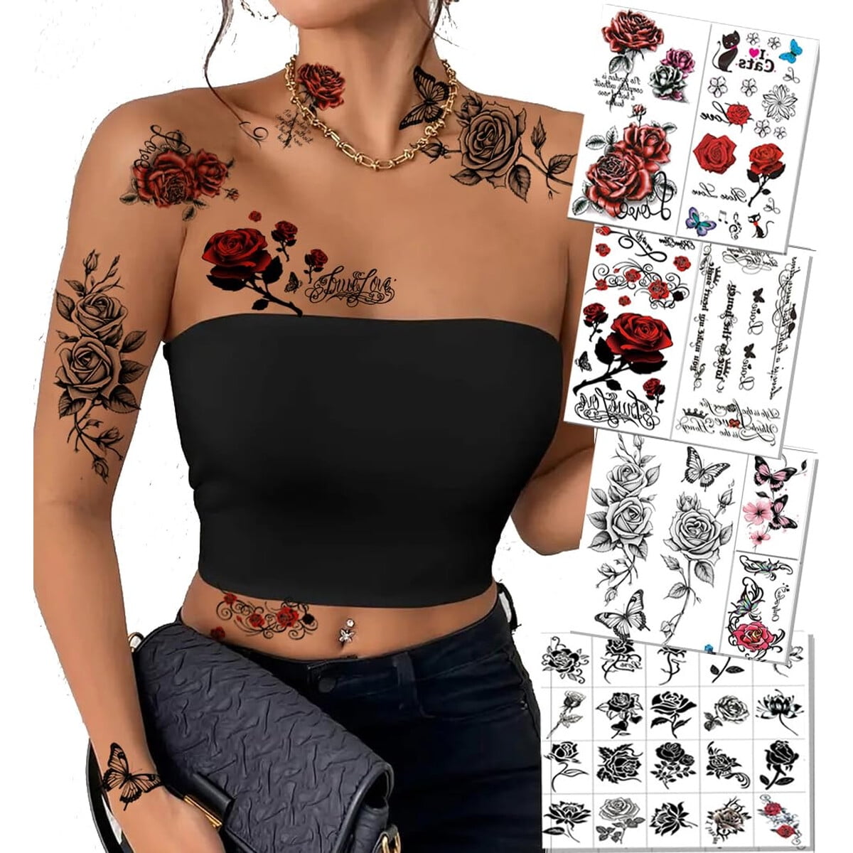 Tatuajes Temporales Giiciil 32 Unidades Rosas Resistentes Agua