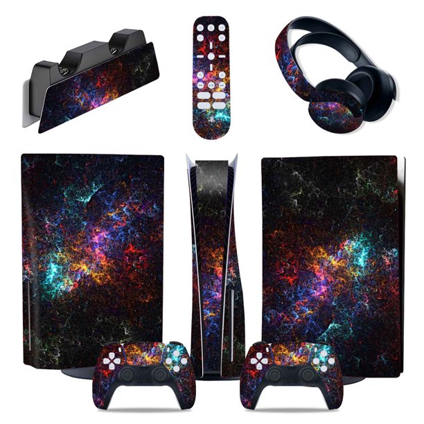 Pegatina para consola de juegos compatible con PlayStation 5 Edición Disco y Digital, juego de piel para controladores - Película protectora de color sólido Galaxy Marble