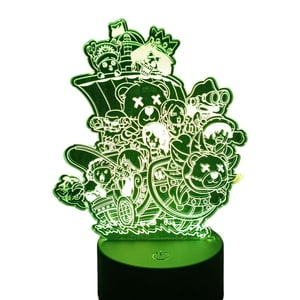 Lelumania - Lampara Ilusion 3D Barco One Piece Monos De 7 Colores, Base Touch