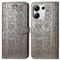 Funda Cartera Foxdock Para Xiaomi Redmi Note 13 4G , Flip Pu Con Relieve De Gatos Y Perros, Tarjetero Y Soporte
