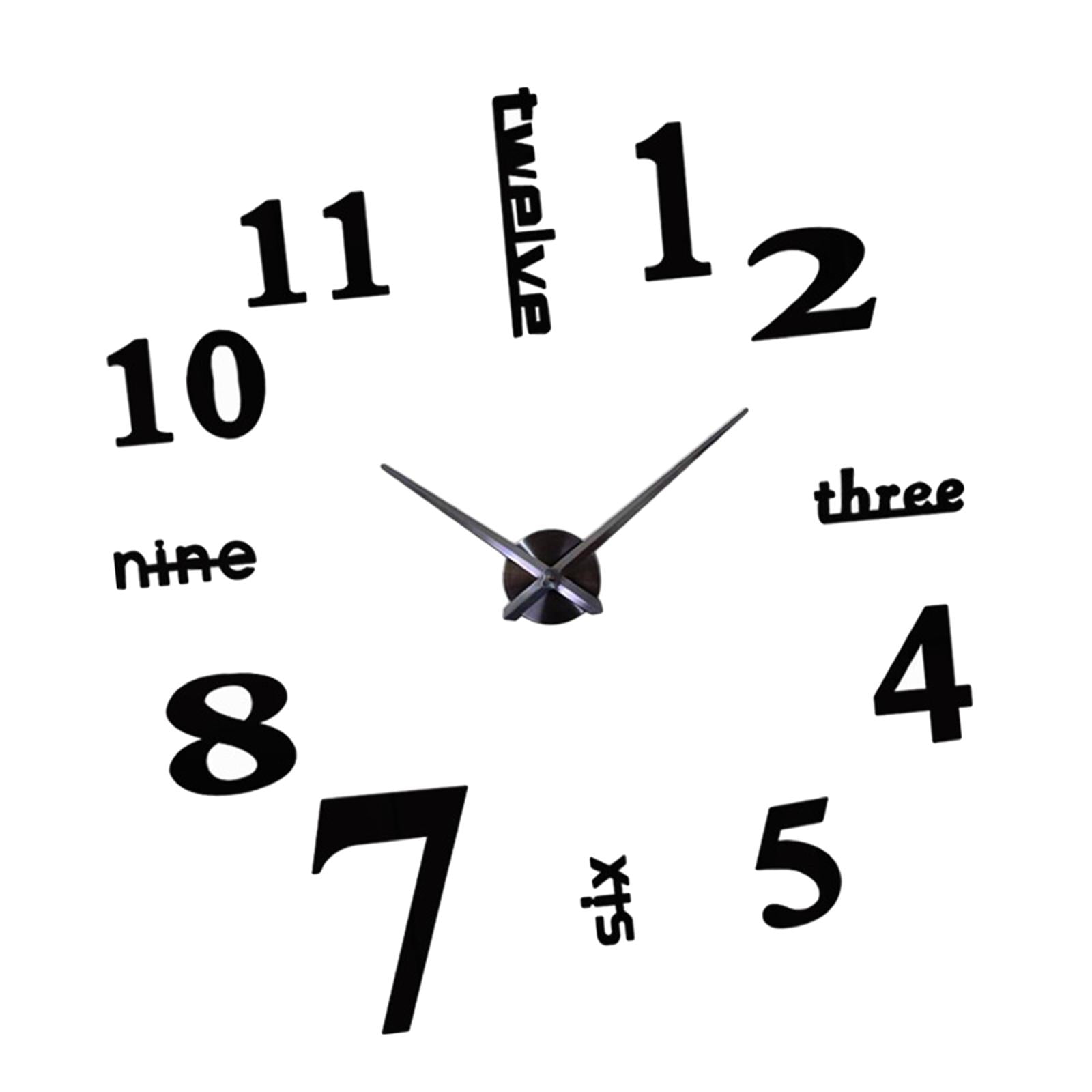 Magideal - Etiqueta Engomada Del Reloj De Pared 3d Calcomanía De Arte Decorativo Sin Marco Extraíble Diy Colgante Acrílico Silencioso Para Casa De Campo Oficina Negro Grande