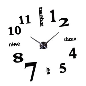 Magideal - Etiqueta Engomada Del Reloj De Pared 3D Calcomanía De Arte Decorativo Sin Marco Extraíble Diy Colgante Acrílico Silencioso Para Casa De Campo Oficina Negro Grande