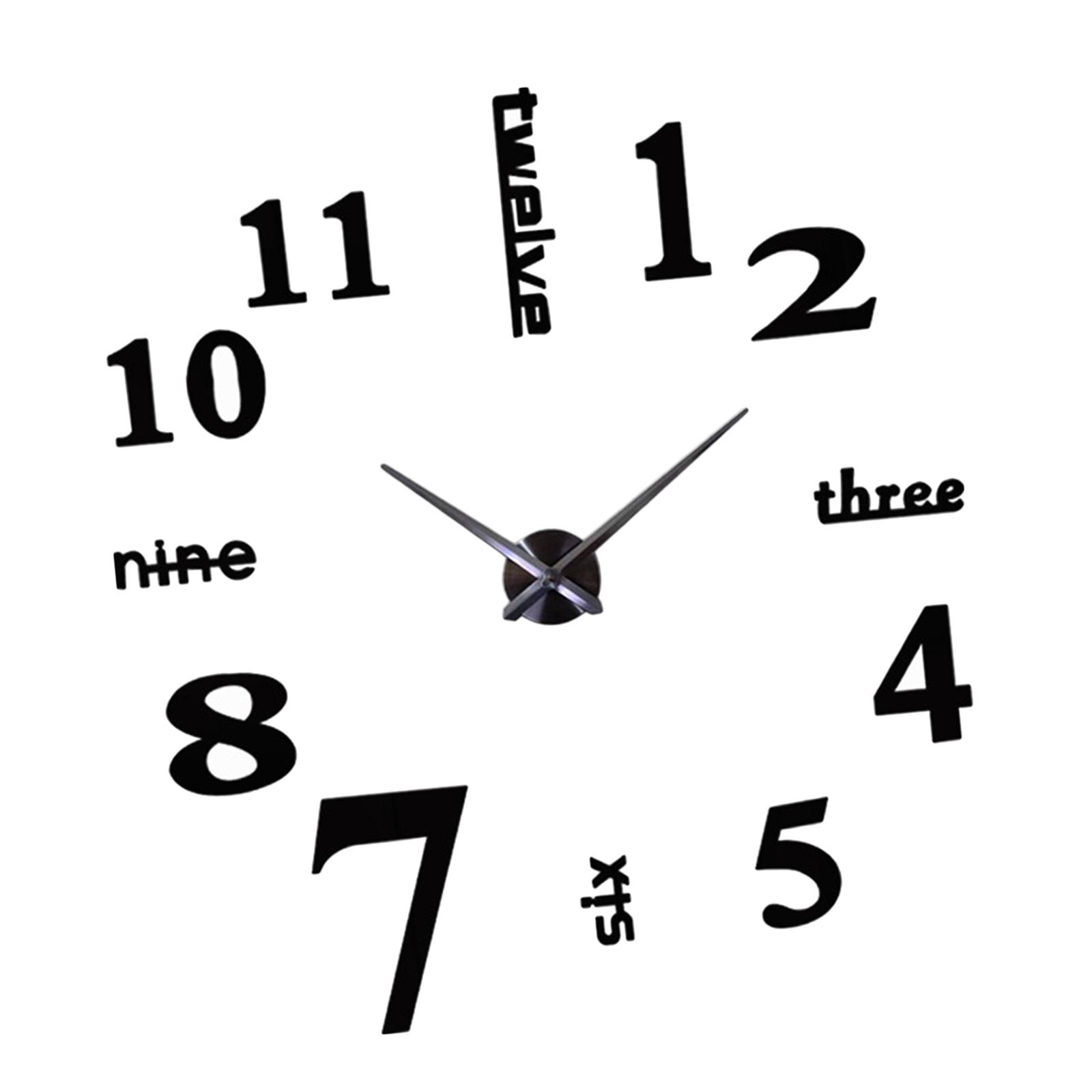 Magideal - Etiqueta Engomada Del Reloj De Pared 3D Calcomanía De Arte Decorativo Sin Marco Extraíble Diy Colgante Acrílico Silencioso Para Casa De Campo Oficina Negro Grande