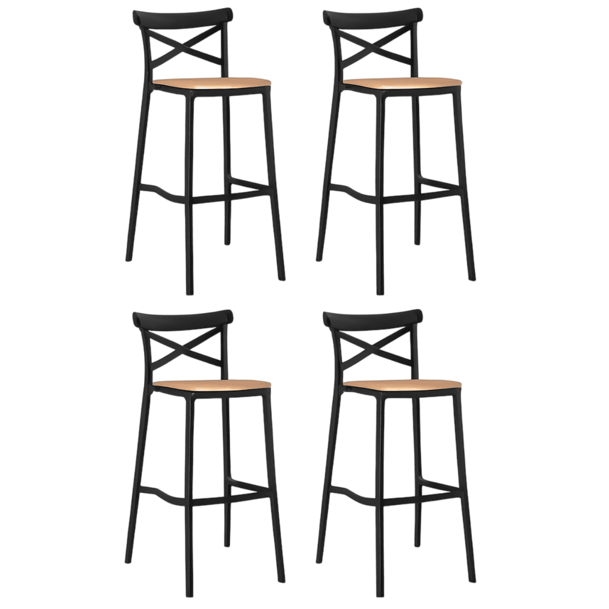 Moboi - Pack 4 Taburetes Crossback Danubio Piso De Bar O Terraza 66cm Negro