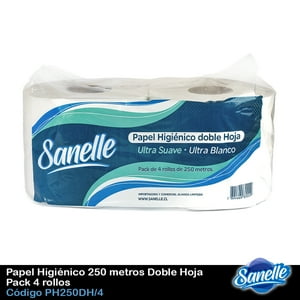 Papel Higiénico Sanelle Institucional 250 Metros Doble Hoja Pack 4 Rollos