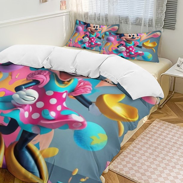 Minnie MouseCartoon Collection 3-Piece Comforter Set, Personalized Bedding Decor for Kids And Teens Bed Sheets
