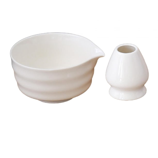 Cuenco De Matcha Japonés Tradicional De 2 Piezas Y Soporte Para Batidor Para Matcha Familiar Blanco