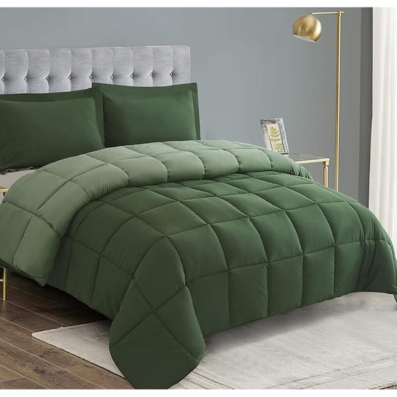 Set De Plumón Queen Size 3 Piezas Reversible Verde