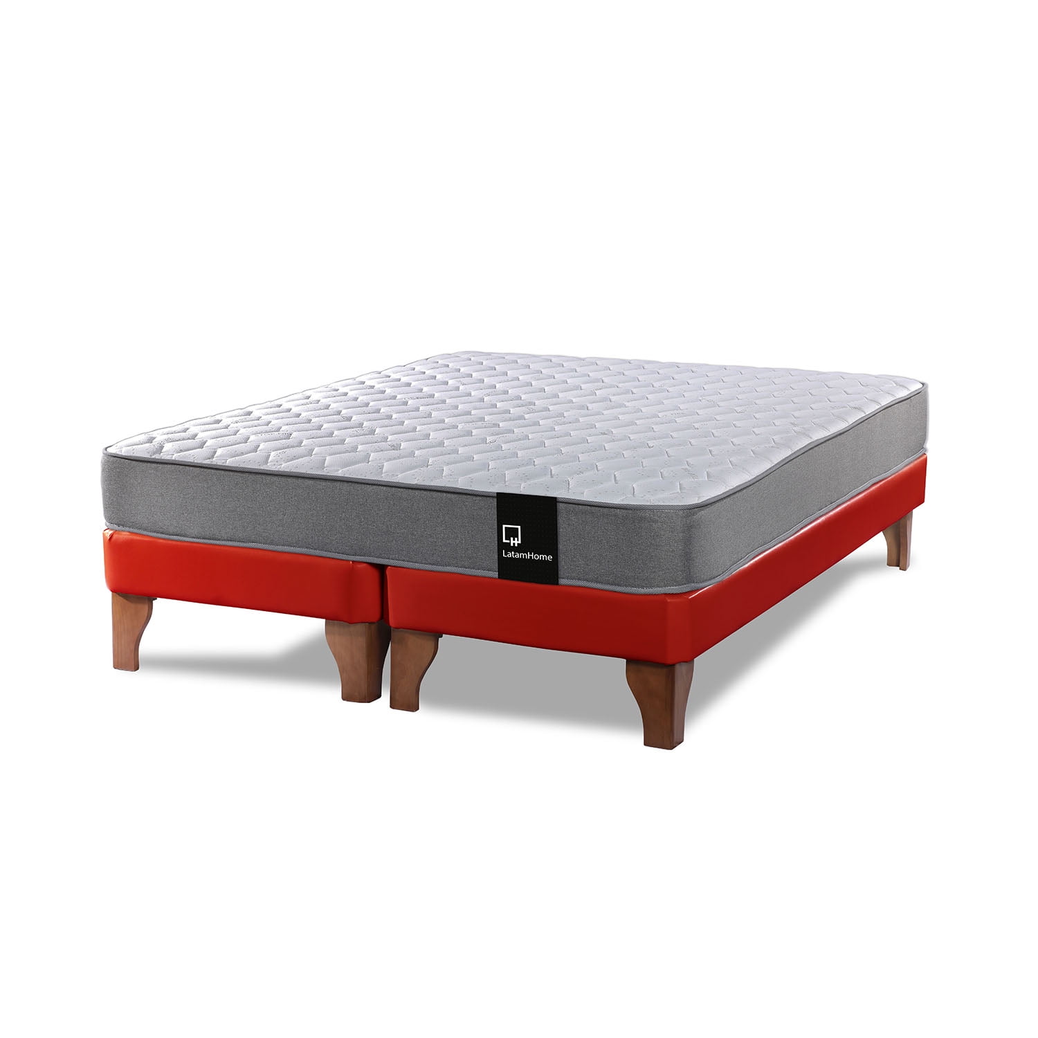 Latam Home - Cama Europea Zen Best 2 Plazas Colchon Resortes Base Dividida Pu Rojo