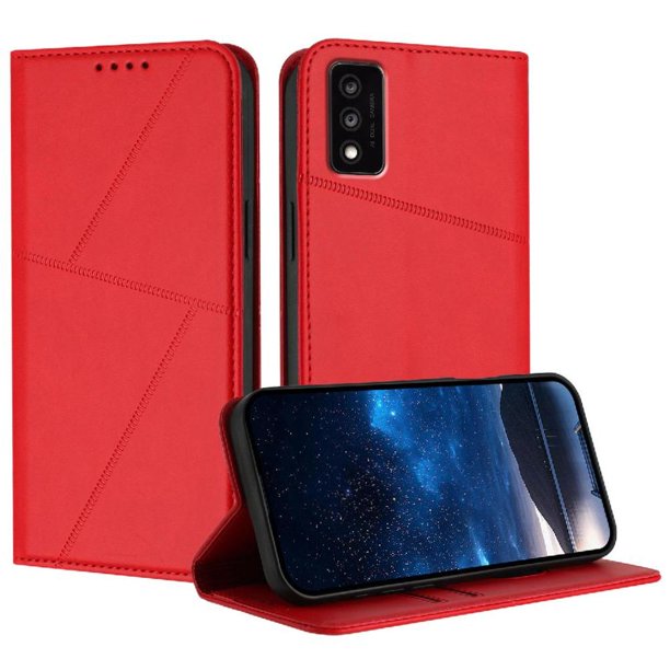Funda Cartera Magnética para TCL 30T Protección Antichoque con Ranuras Rojo