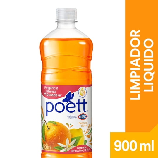 Limpiador De Pisos Desinfectante Frescura Cítrica Botella 900 ml Poett