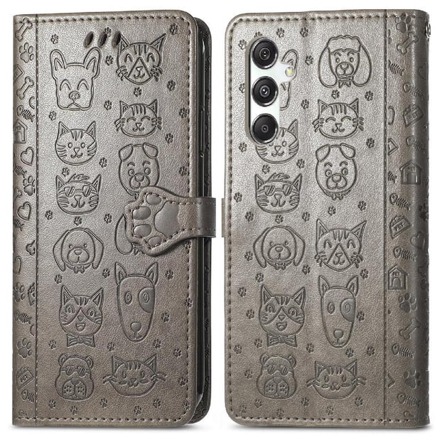 Funda Cartera FOXDOCK para Samsung Galaxy M34 5G , Flip PU con Relieve de Gatos y Perros, Tarjetero y Soporte