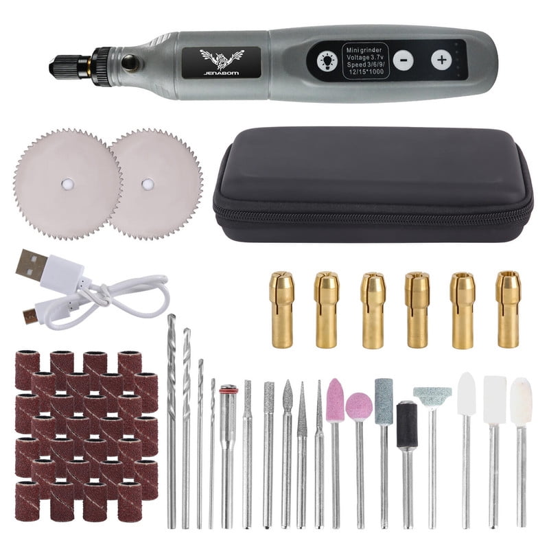 Jenabom - Juego De Herramientas De Rectificado Eléctrico Gris, Que Incluye 58 Accesorios, Herramienta Rotativa Eléctrica Multifunción De Velocidad Ajustable, Adecuada Para Entusiastas Del Bricolaje