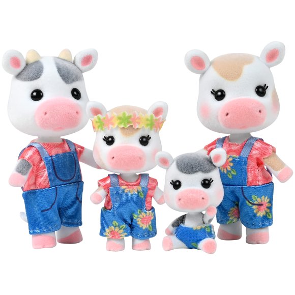 Toy Sunny Days Entertainment Honey Bee Acres Cloverberrys Cow Family con 4 muñecos flocados en miniatura, juego de simulación para niños