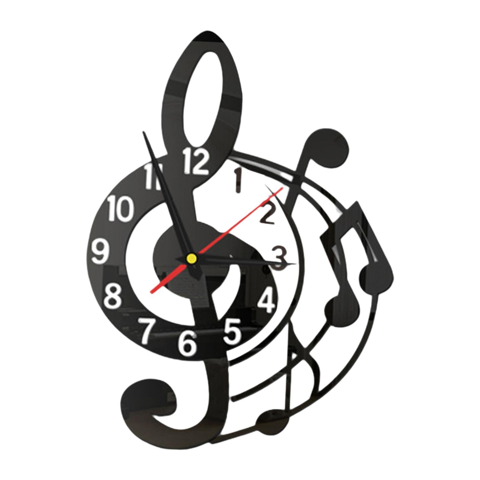 Magideal - Reloj De Pared Con Diseño De Música Silenciosa, Acrílico, Decorativo, Para Dormitorio Infantil, Decoración Del Hogar, Regalo Para Amantes De La Música Negro