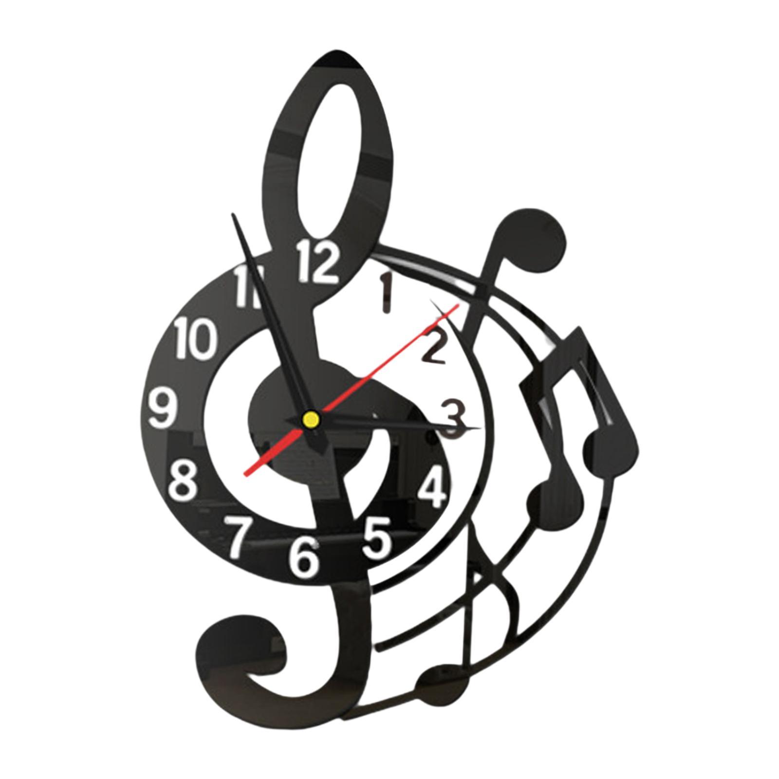 Magideal - Reloj De Pared Con Diseño De Música Silenciosa, Acrílico, Decorativo, Para Dormitorio Infantil, Decoración Del Hogar, Regalo Para Amantes De La Música Negro