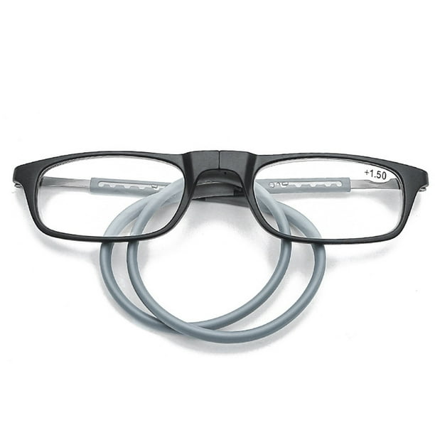 Gafas de lectura con soporte magnético para colgar en el cuello, gafas de lectura con imán unisex portátiles, montura telescópica con patas largas y marco para la cabeza.