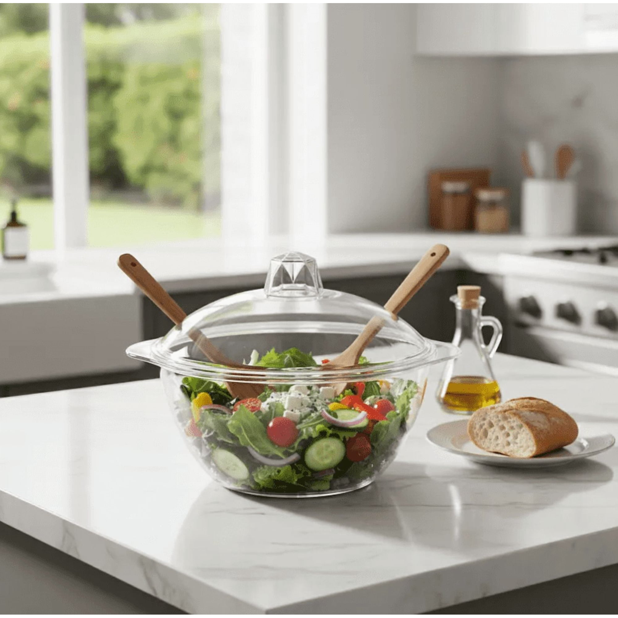 Genérico - Fuente Bowl Plástico Transparente Con Tapa 22cm Ensaladera