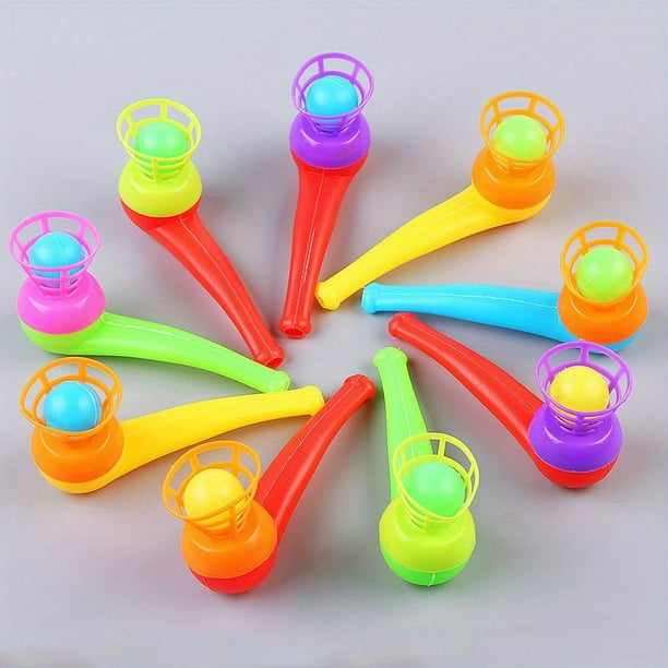 10pcs Plastic Pipe-shaped Floating Blowing Balls, Suitable For Children's Holiday Parties, Interesting Gifts, Exercise Lung Capacity And Concentration, A Variety Of Colors To Mix And Match