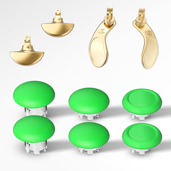 Kit de tapas metálicas para joysticks y botones traseros compatibles con el mando Edge de PS5 - Cubierta de seta para palanca de pulgar, palanca basculante 3D-Oro Verde