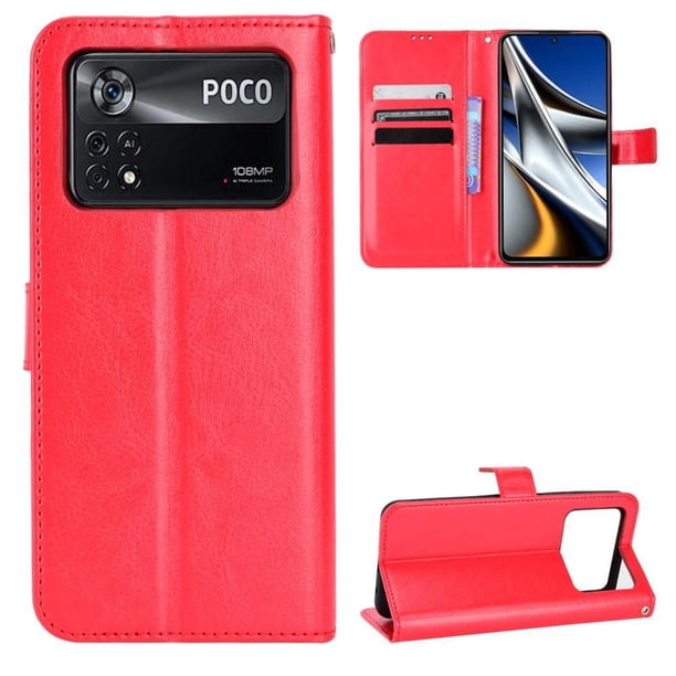 Funda tipo libro para Xiaomi POCO X4 PRO 5G, cartera todo‑en‑uno, funda multifuncional con tarjetero y correa de muñeca desmontable