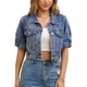 thumbnail image 1 of INSPIRE CHIC Chaqueta de Jean Azul XL para Mujer de Regreso a Clases con Mangas Cortas Recortadas, Botones y Desgastado, 1 of 6