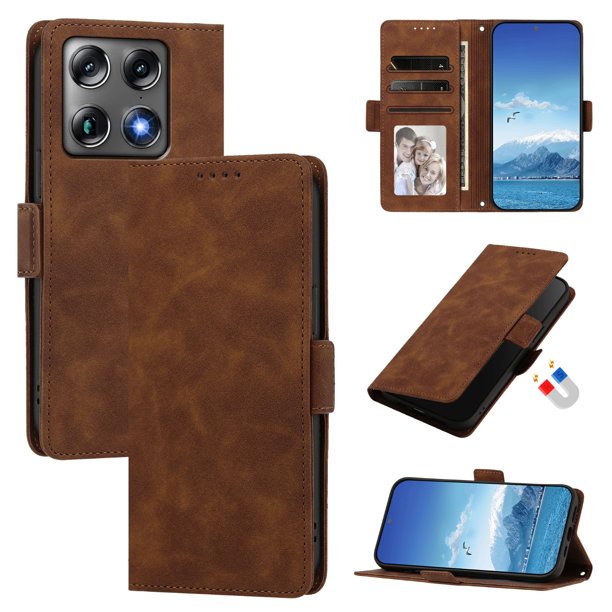 Funda Billetera Delgada para Motorola Signature 5G con Ranuras y Soporte Marrón