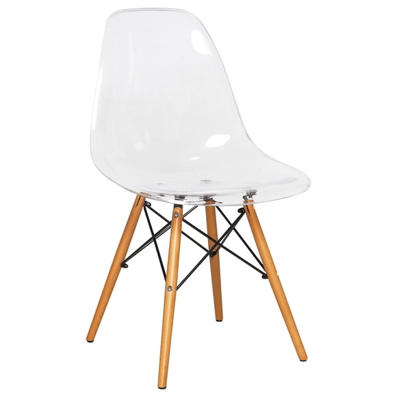 Silla de comedor LeisureMod Cresco moldeada en acrílico con base cromada