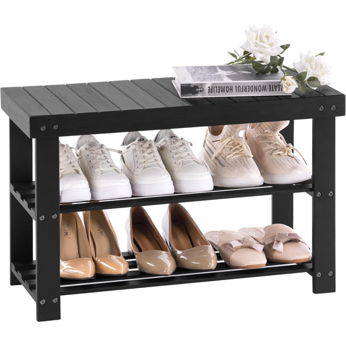 Casa Vinte - Banqueta Zapatero Bambú Negro 70x28x45cm Saunte