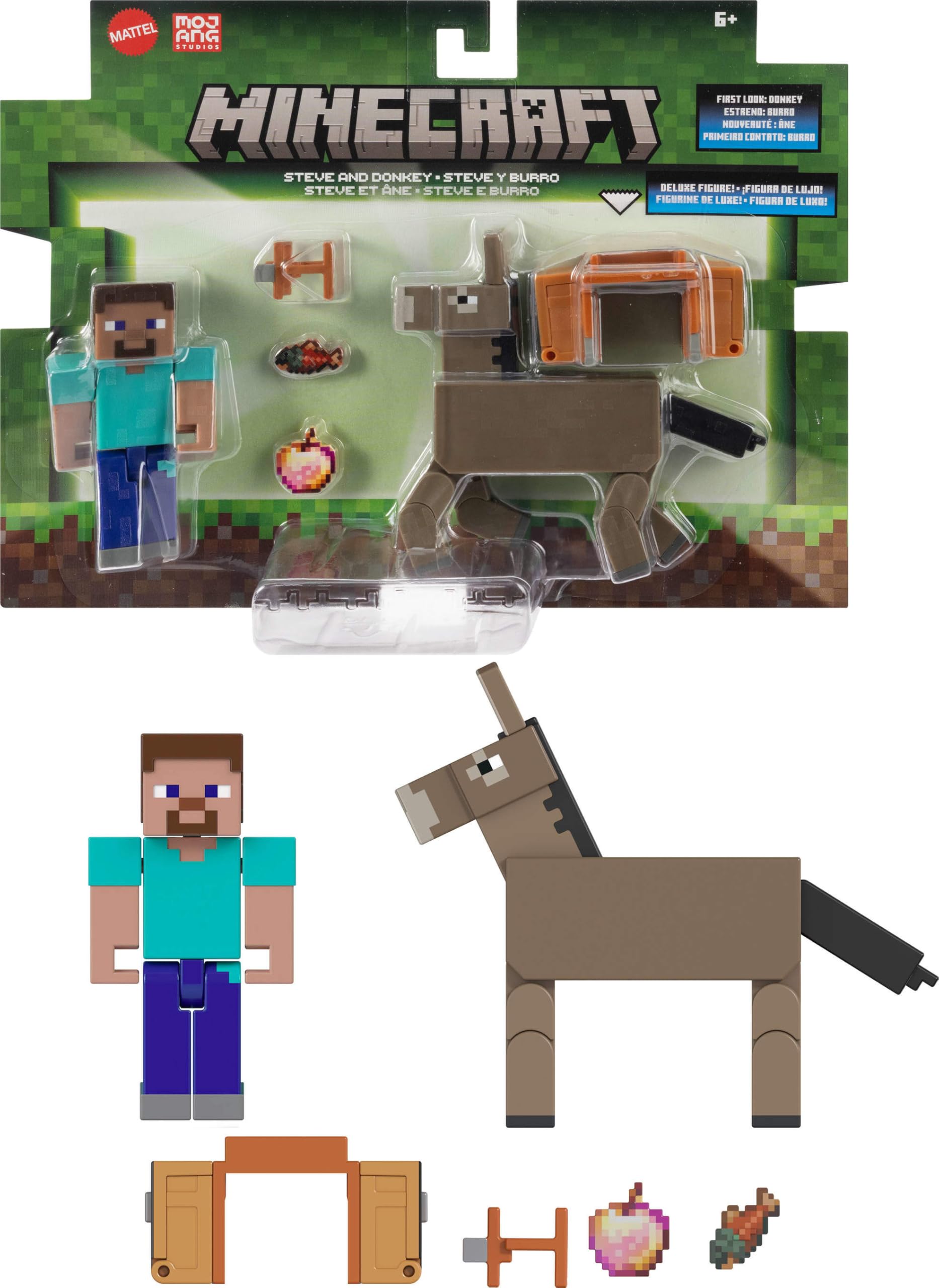 Figura De Acción Mattel Minecraft Steve Y Burro 3.25""