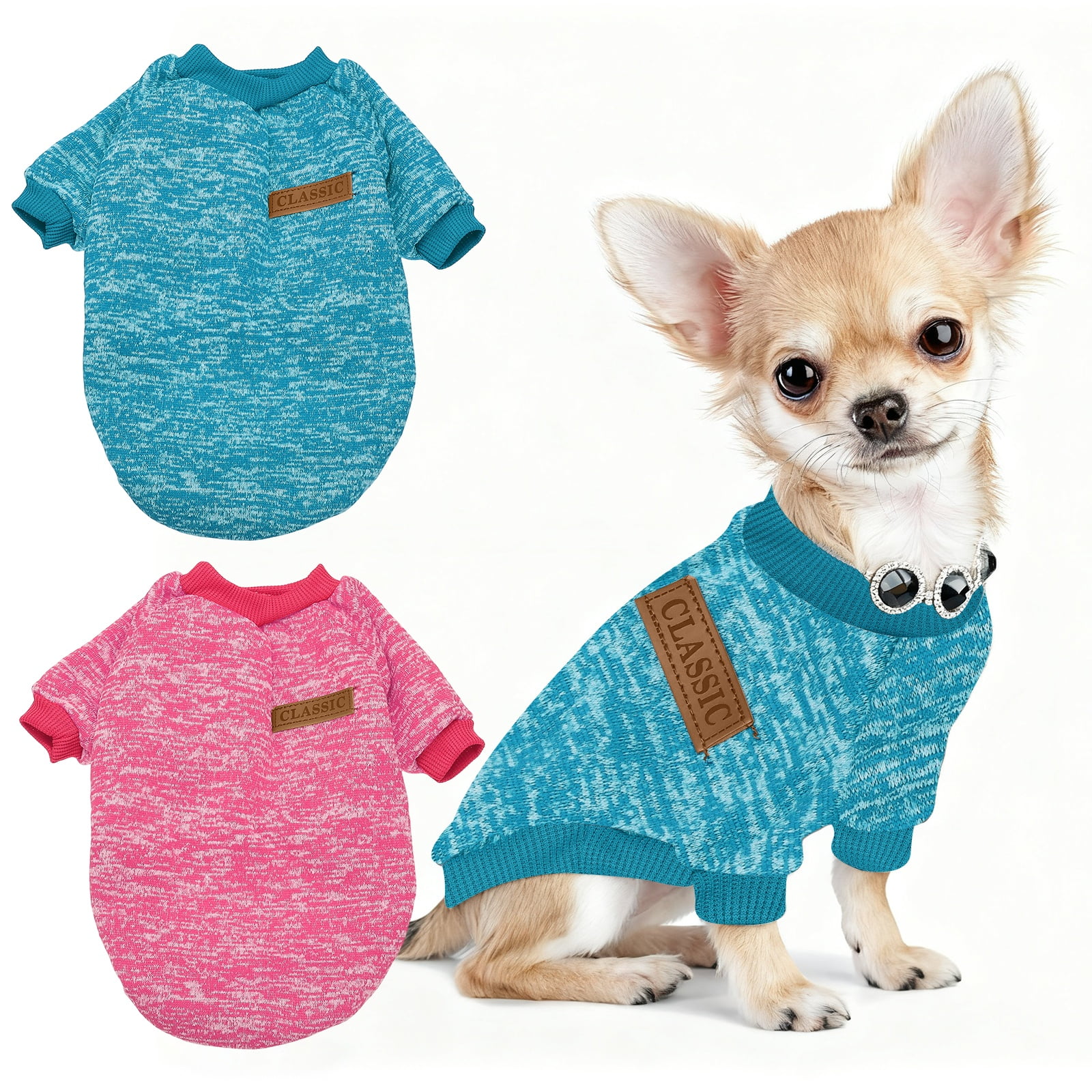Uxcell Suéter Clásico de Poliéster para Perros Pequeños 2XL Azul Rosa Rojo 2 Piezas
