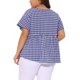thumbnail image 4 of Agnes Orinda Blusa Casual Babydoll de Manga Corta con Cuello en V, Decoración de Botones, Peplum a Cuadros, Talla Grande para Mujer, Talla 3X, Azul, 4 of 8