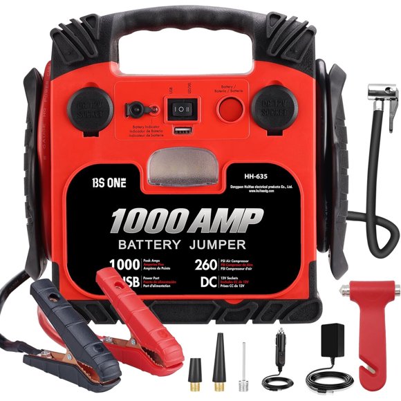 BS ONE 1000 Amp Peak Current Car Jump Starter, 12V Lead Acid