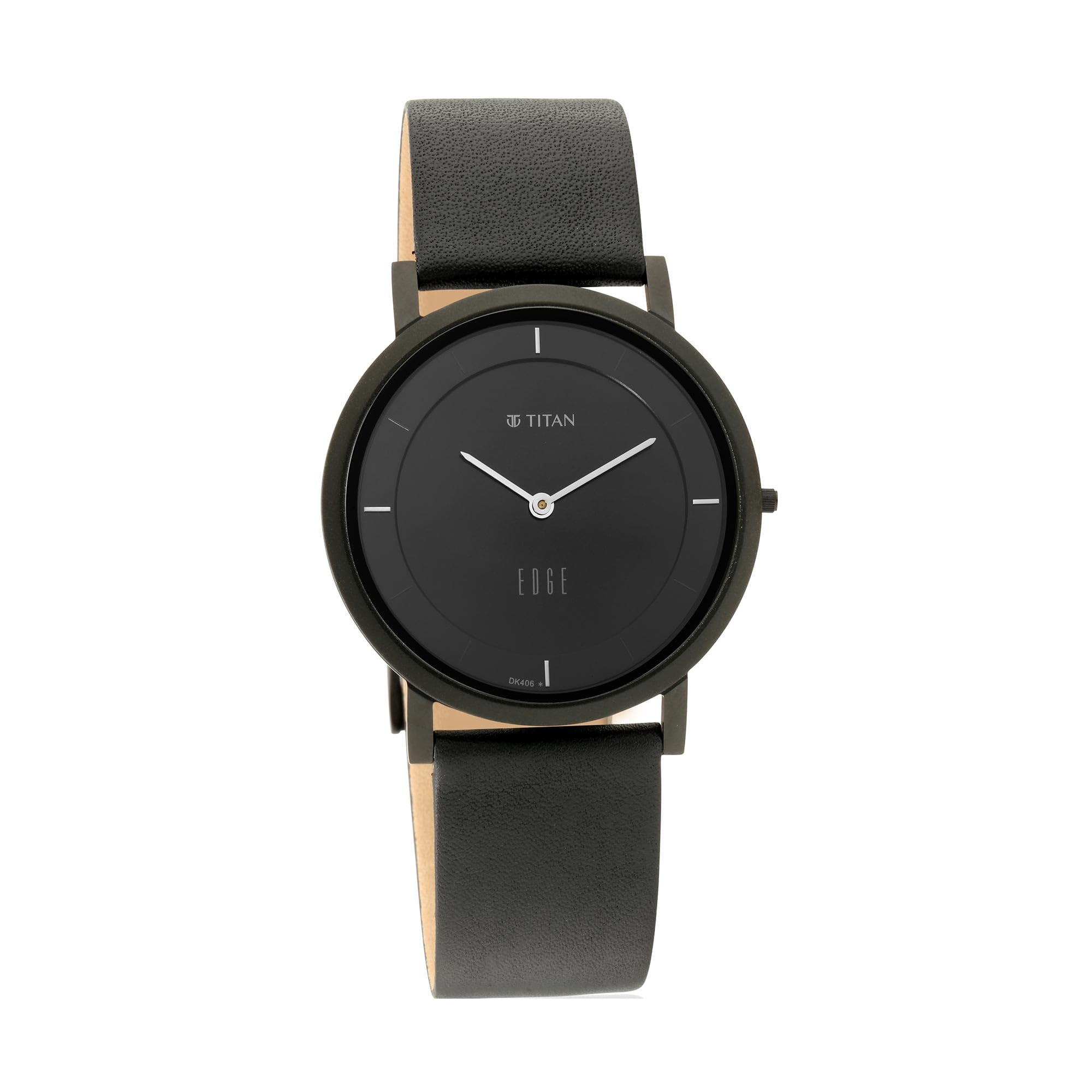 Reloj Titan Edge Con Esfera Negra, Correa Negra Y Movimiento Analógico