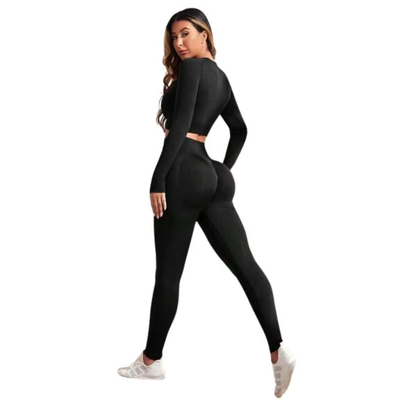 Conjunto Push Up Manga Larga Tiro Alto Negro S