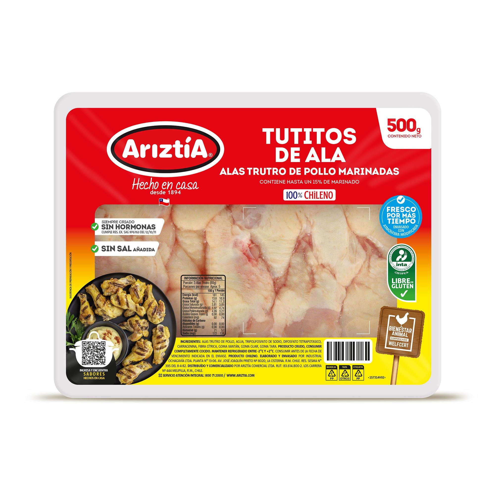 Pollo Tutitos De Ala Envasado 500 g Ariztia
