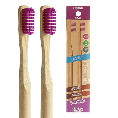 Cepillo Dental Duo Pack Bambú Suave Morado 2 Un Biobrush