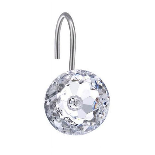 12pcs Shower Curtain Hooks, Decorative Rhinestones Acrylic Crystal Shower Rings, Curtain Hooks For Bathroom, Bedroom And Living Room, Bathroom Supplies