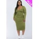 thumbnail image 1 of Saronite Vestido Midi Básico de Manga Larga con Cuello Abierto, Color Rama de Olivo (Talla Grande para Mujer), 1 of 2