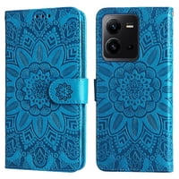 Funda Tipo Cartera Foxdock Para Vivo V25 5G , Diseño Girasol En Relieve, Cuero Pu, Cierre Magnético, Soporte Y Tarjetero