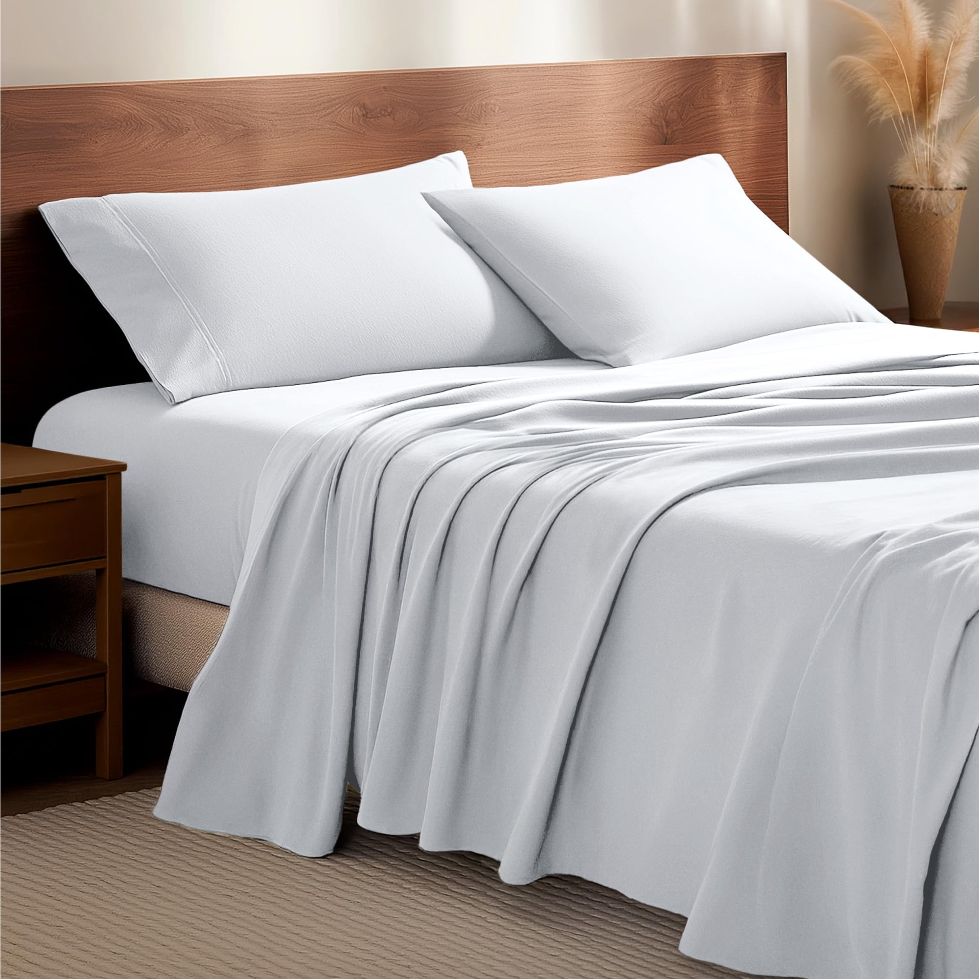 Juego De Sábanas Bare Home De Franela 100% Algodón, Talla Xl, Color Blanco