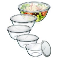 Juego De 5 Cuencos De Vidrio Para Mezclar Kemethy Con Tapas (4,5 L, 2 L, 1,6 L, 1 L, 800 Ml)