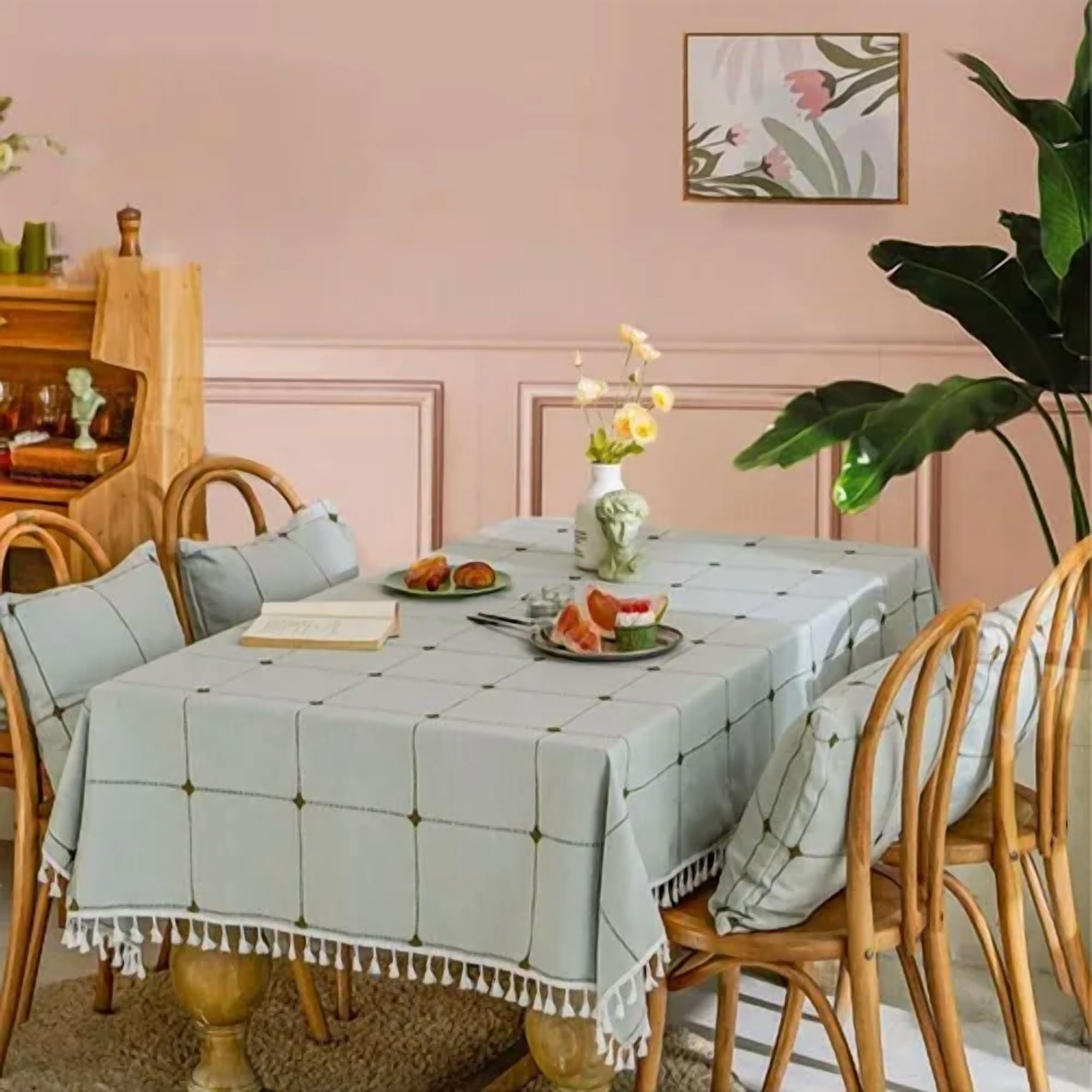 Genérico - Mantel Lino Algodón Impermeable Borla 145x145
