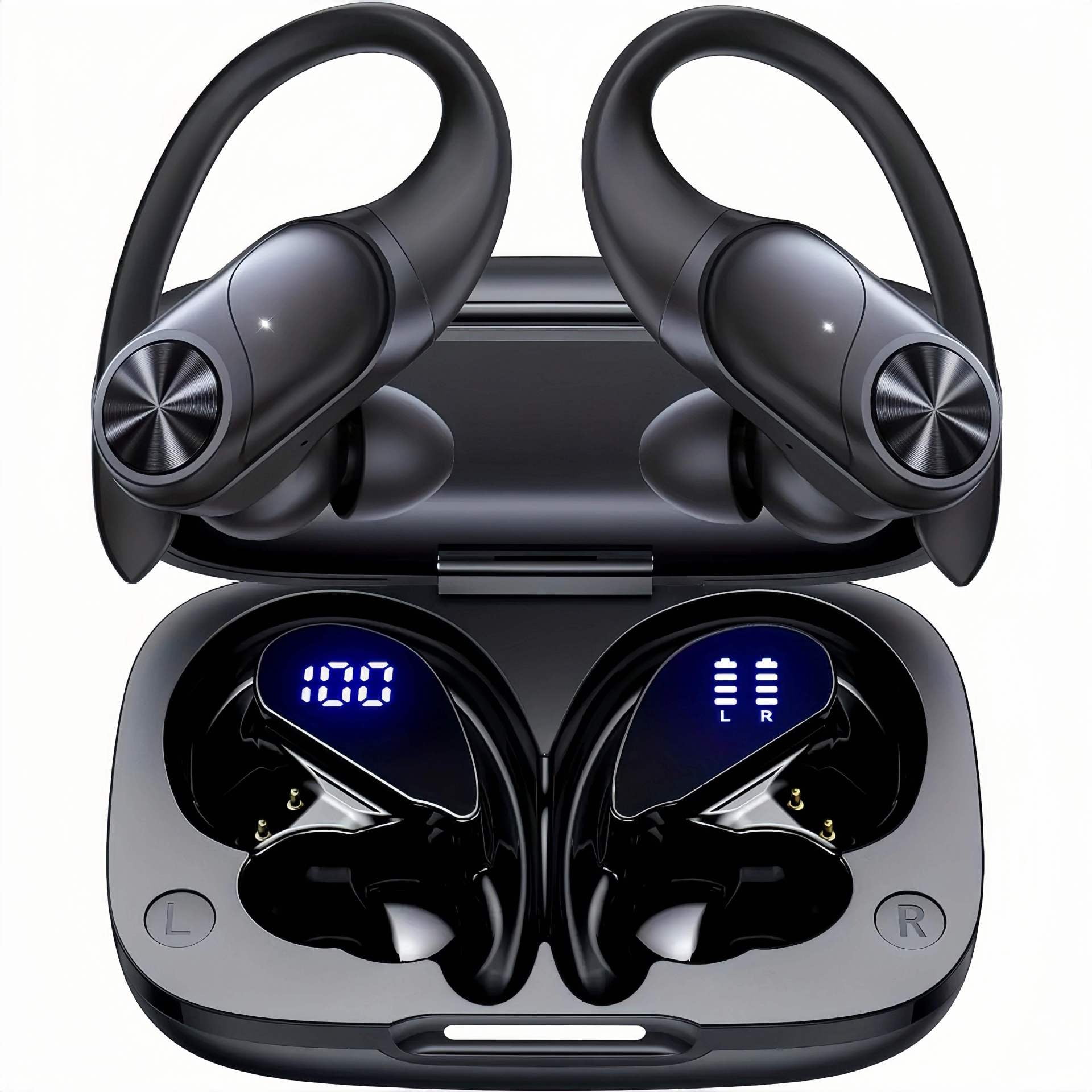 Xusx111 - Auriculares Bluetooth Auriculares Inalámbricos 80hrs Tiempo De Juego Caja De Carga Inalámbrica Pantalla Digital Auriculares Deportivos Con Gancho Bajo Profundo Ipx7 Impermeables Auriculares