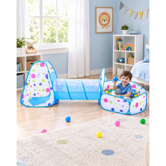 Carpa de Juegos Infantil 3 en 1 con Túnel y Piscina de Pelotas