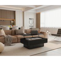 M&Ms - 38.6'' Fluted Lift-Top Coffee Table Solid Wood Veneered Modern Coffee Table Accent Tea Table With Storage And Adjustable Height For Living Room, Bedroom, Apartment Or Office, Black