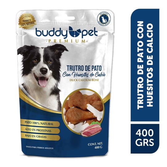 Snack Perro Adulto Trutros De Pato Con Huesitos De Calcio Bolsa 400 g Buddy Pet
