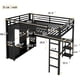 thumbnail image 2 of Queen Size Loft Bed Frame with Built-in Wardrobe, Metal Loft Bed with Desk and Storage Shelves, Black, 2 of 3