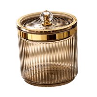 Magideal - Organizador De Cosméticos Con Tapa, A Prueba De Polvo, Herramienta De Maquillaje Transparente, Bote De Almacenamiento, Soporte De Bola De Hisopo Cosmé Marrón