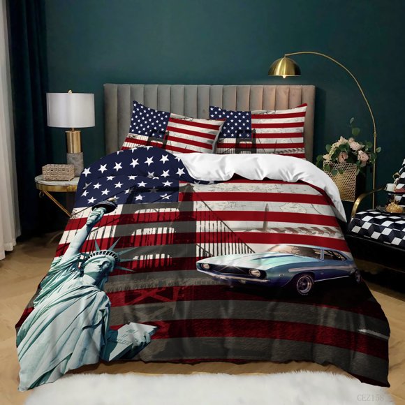National Flag Duvet Cover Set King Size Creative American Flag Bedding Set for Teens Adults Microfiber Single Double Quilt Cover Bed Sheets